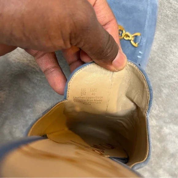 Sam Edelman Women’s Kira Blue & Gold Stone Suede Mule Size 9 M Slide On Shoes - Picture 11 of 16